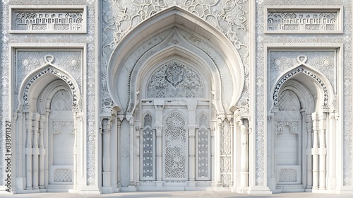 Grand gateway with beautiful architectural details, photographed in high definition against a plain surface. © Balqees