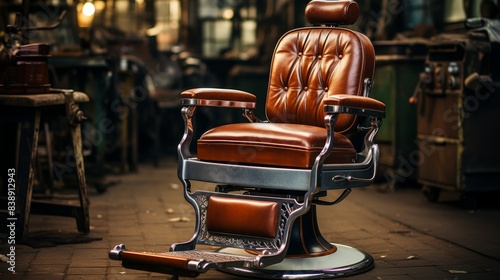 Vintage barber chair in a classic setting of a traditional barbershop for an authentic experience