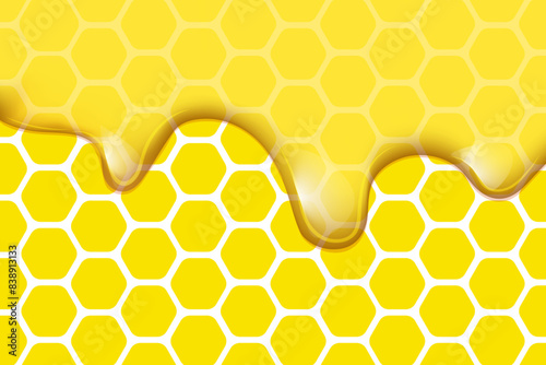 Liquid honey background with honeycombs