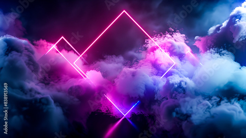 Abstract background with colorful light,3d render, glowing blue square frame in the clouds