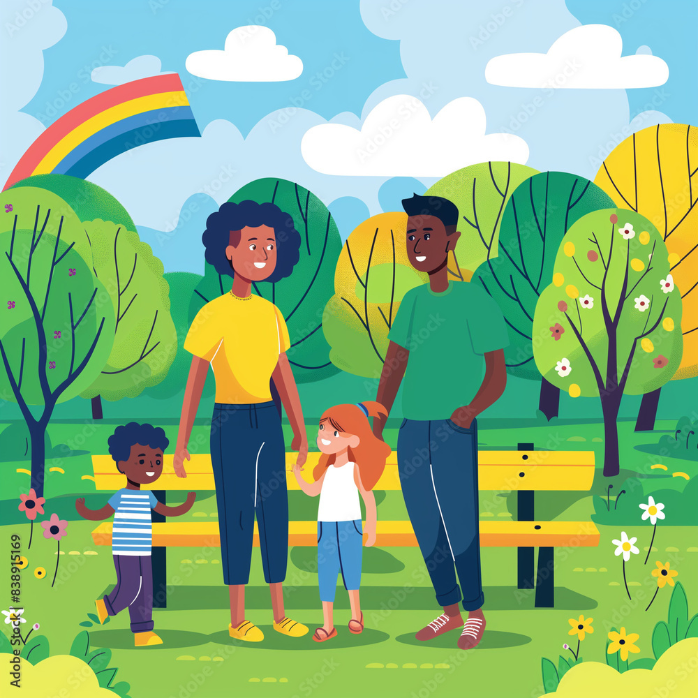 Illustration of LGBTQIA family enjoying a day at the park Illustration of LGBTQIA family enjoying a day at the park