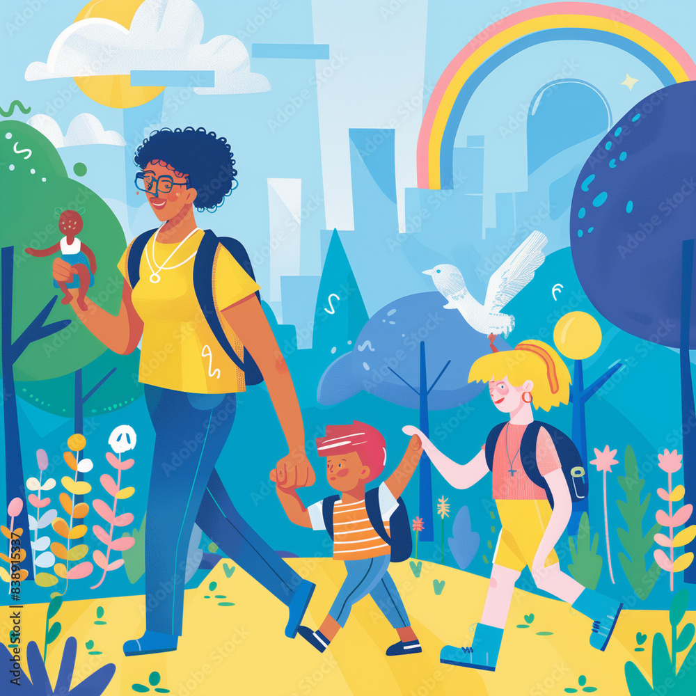 custom made wallpaper toronto digitalIllustration of  LGBTQIA family enjoying a day at the park