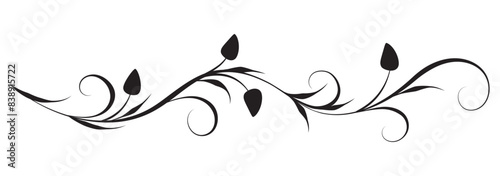 Floral ornament with leaves and abstract lines. Graceful element for decor and greeting or invitation card design