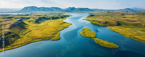 Aerial view of Frostastadavatn lake, Hella, Southern Region, Iceland. photo