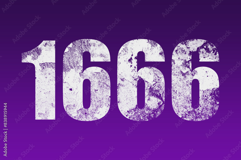 flat white grunge number of 1666 on purple background.	