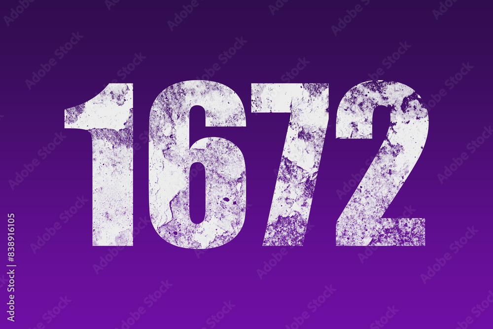 flat white grunge number of 1672 on purple background. flat white grunge number of 1672 on purple background.