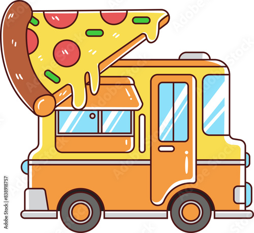 Food truck of pizza, hand-drawn icon.