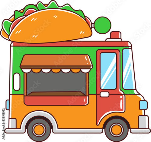 Food truck of fast food, hand-drawn icon.