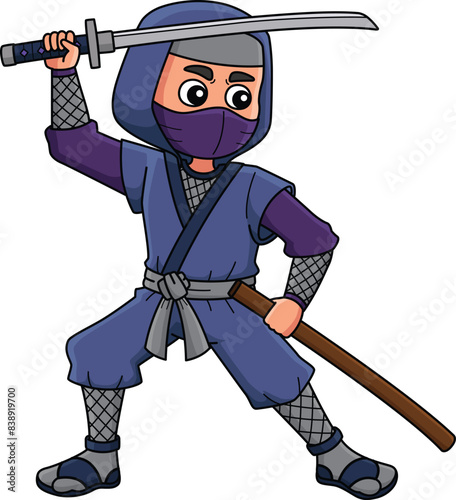Ninja with a Katana and Sheath Cartoon Clipart