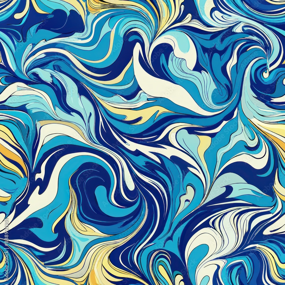 Seamless pattern of swirling marble textures in shades of blue and white resembling ocean waves, Generative AI Seamless pattern of swirling marble textures in shades of blue and white resembling ocean waves, Generative AI