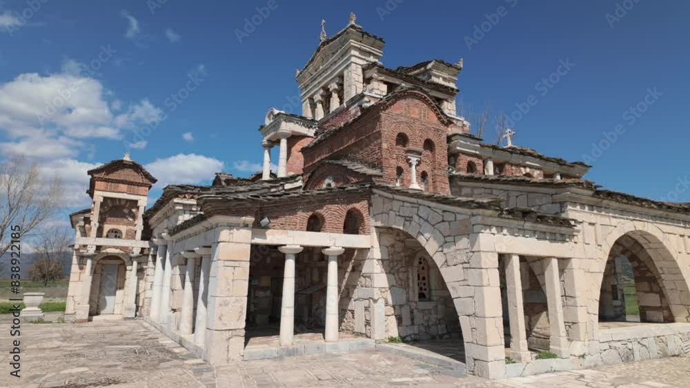 The Orthodox Church Of Agia Fotini In The Ancient City of Mantineia, Greece. Wide Shot The Orthodox Church Of Agia Fotini In The Ancient City of Mantineia, Greece. Wide Shot