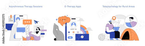 Telepsychology And Online Therapy. Flat Vector Illustration