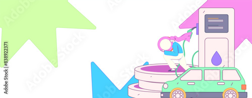 Vector Internet operation hand-drawn illustration of people getting discounts for refueling their cars
