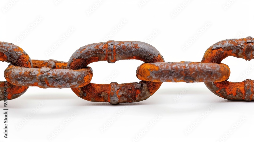 Fototapeta premium rusty chain link Isolated on white background. Concept of rusty equipment for designer