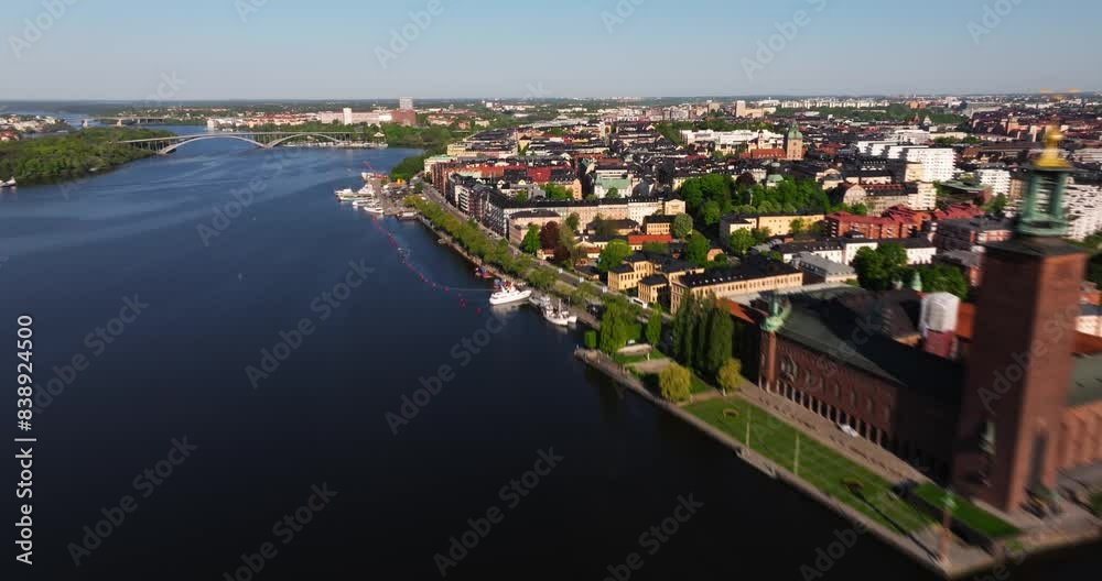 Cinematic Hyperlapse Above Gamla Stan, Stockholm City Hall on Beautiful Summer Day in Sweden
