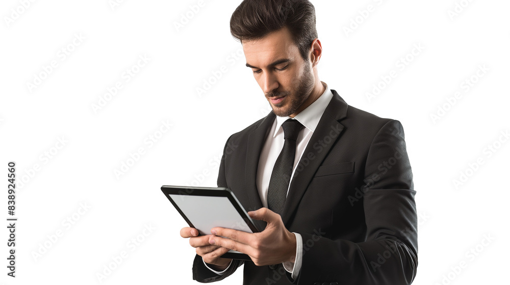 portrait of a businessman using a digital tablet isolated on transparent background portrait of a businessman using a digital tablet isolated on transparent background