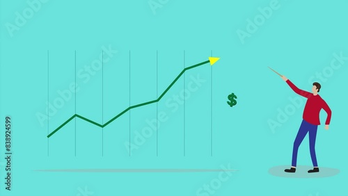 Businessman with dollar graph. Business presentation. Dollar rise. Inflation. Financial growth. Best for business and financial Materials.