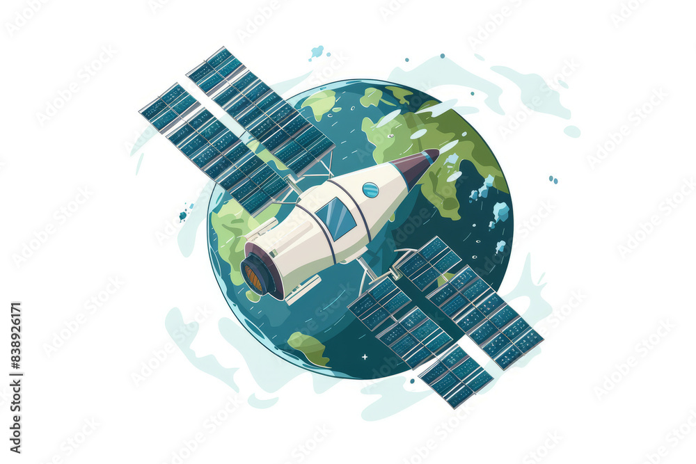 Fototapeta premium A satellite launching into space, capturing Earth's beauty, highlighting the need for conservation from above.