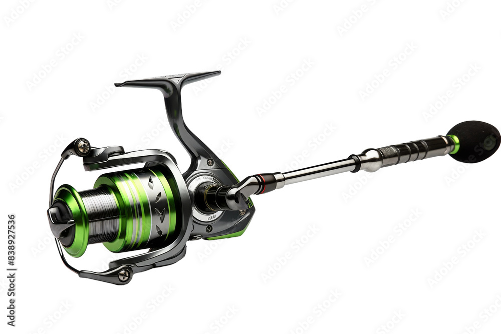 Emerald Dance: A Spinning Fishing Reel With a Green Line on a White or Clear Surface PNG Transparent Background. Emerald Dance: A Spinning Fishing Reel With a Green Line on a White or Clear Surface PNG Transparent Background.