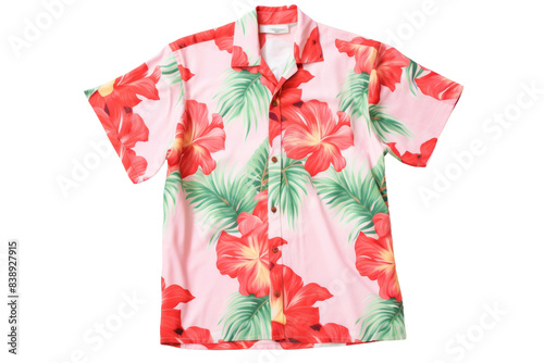Blooming Passion: A Vibrant Pink Hawaiian Shirt With Red Flowers on a White or Clear Surface PNG Transparent Background.