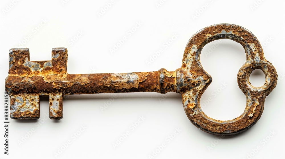rusty old key barrel on isolated white background, Material work concept for designer rusty old key barrel on isolated white background, Material work concept for designer