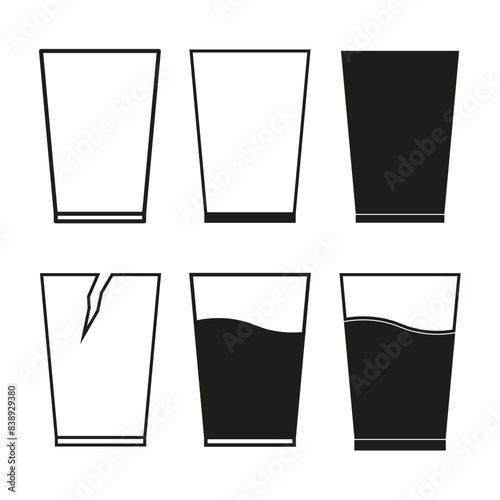 Glass icons set. Empty and filled. Various states. Vector symbols.