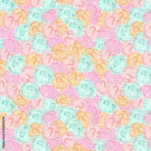Watercolor floral pattern and seamless background. Hand painted. Gentle design for fabric  wrap paper or wallpaper. Raster illustration.