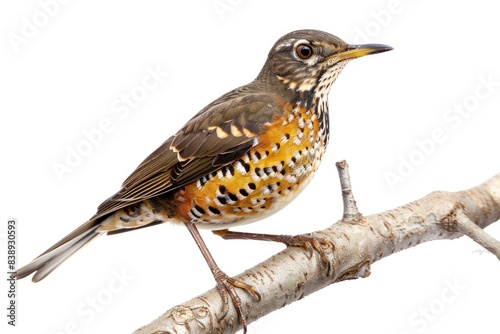 American queer thrush bird on a branch against a white background © AbGoni