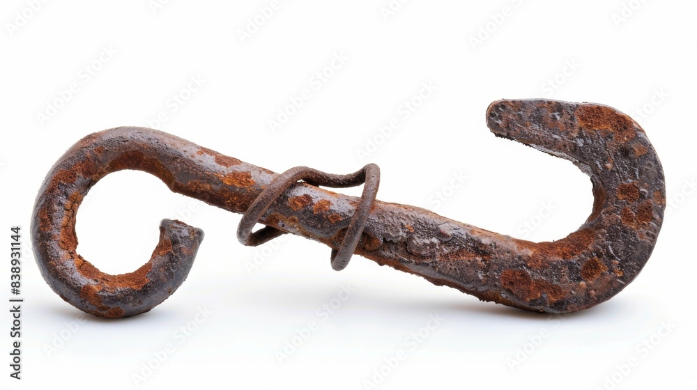 Obraz premium rusty old hook on isolated white background, Material work concept for designer