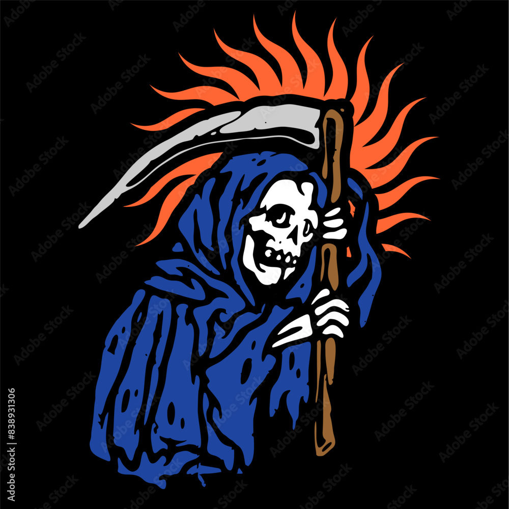 Obraz premium vector illustration tracing artwork of a grim reaper death calling invite to death with. Can be used as Logo, Brands, Mascots, tshirt, sticker,patch and Tattoo design.