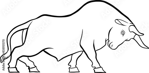 Bull, vector outline image of a fighting bull