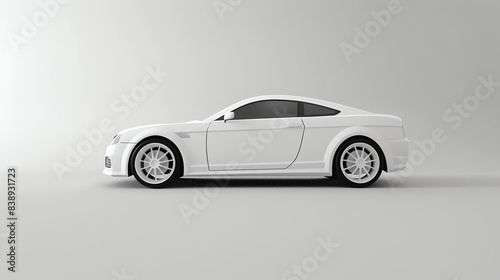 This is a 3D rendering of a generic white sports car. The car is shown in profile and is占据了画面的中心位置. The car is white and has a sleek design. © Farm