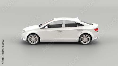 Side view of a generic white sedan car. The car is on a light grey background. The car is a four-door sedan with a trunk. The car has a sunroof.