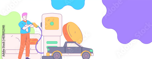 Vector Internet operation hand-drawn illustration of people getting discounts for refueling their cars
