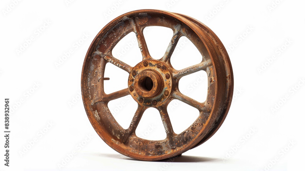 rusty old metal wheel on isolated white background, Material work concept for designer rusty old metal wheel on isolated white background, Material work concept for designer