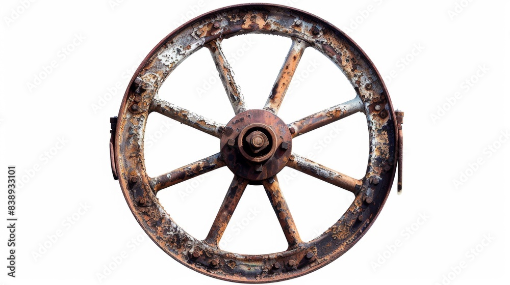 rusty old metal wheel on isolated white background, Material work concept for designer rusty old metal wheel on isolated white background, Material work concept for designer