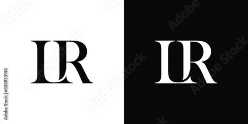 Abstract serif letter LR logo in black and white color for beauty and wedding design logo vector inspiration
