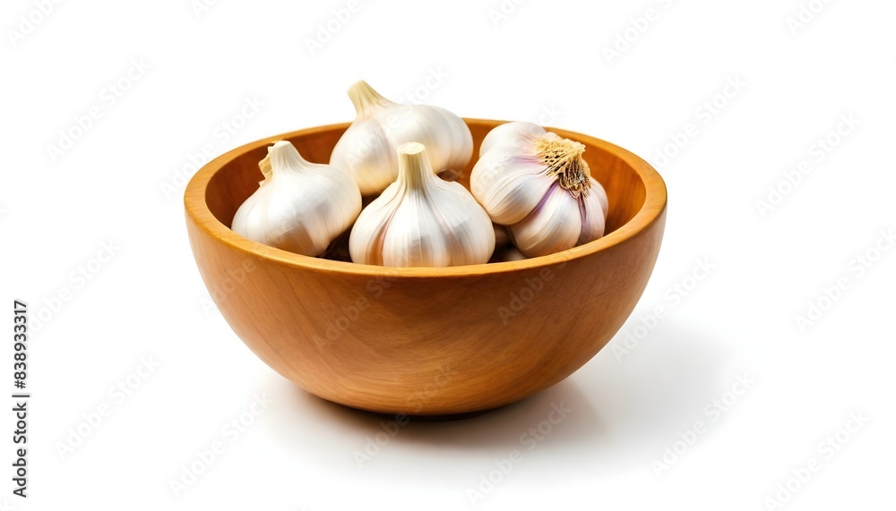 Garlic on bowl isolated on white Background Garlic on bowl isolated on white Background