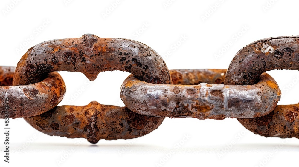 rusty old chain link on isolated white background, Material work concept for designer