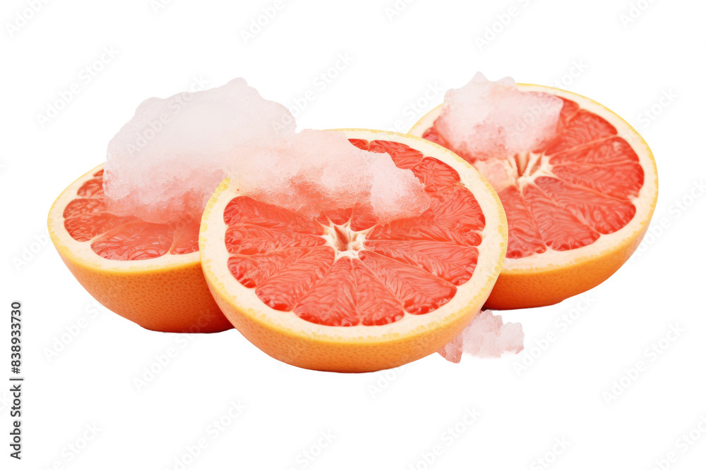 Citrus Symphony: Grapefruits Divided on a White or Clear Surface PNG Transparent Background.. Citrus Symphony: Grapefruits Divided on a White or Clear Surface PNG Transparent Background..