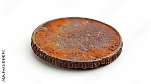 rusty old coin on isolated white background, Material work concept for designer