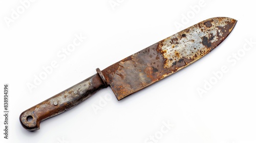 rusty old knife on isolated white background, Material work concept for designer
