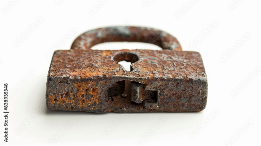 rusty old padlock on isolated white background, Material work concept for designer rusty old padlock on isolated white background, Material work concept for designer