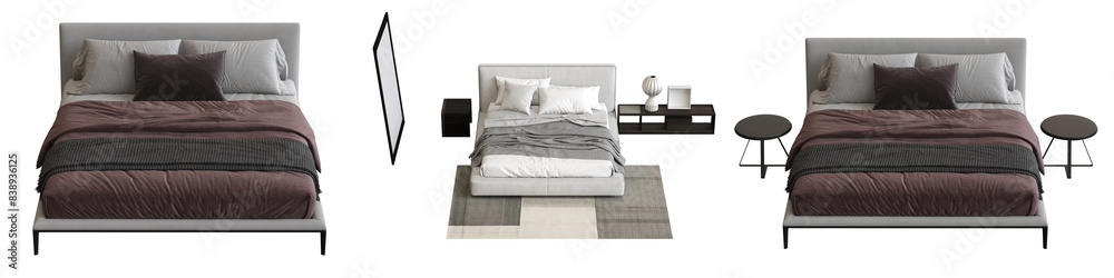 double bed isolated on white background, furniture for the bedroom interior, 3D illustration, cg render double bed isolated on white background, furniture for the bedroom interior, 3D illustration, cg render