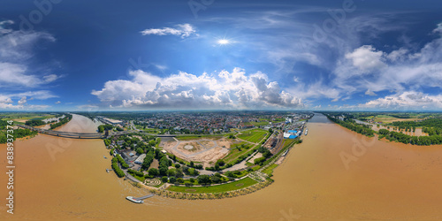 city of worms flooded rhine river germany 2024 360° vr airpano equirectangular environment photo