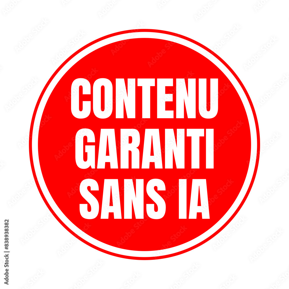 Guaranteed content without AI symbol icon called contenu garanti sans IA intelligence artificielle in French language Guaranteed content without AI symbol icon called contenu garanti sans IA intelligence artificielle in French language
