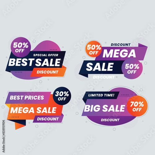 Realistic red price tags collection. Special offer or shopping discount label. Retail paper sticker. Promotional sale badge with text. Vector illustration.