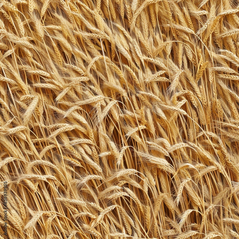 Wheat Field Seamless Pattern, Golden Barley Ears Tile Background, Ripening Cereals Landscape