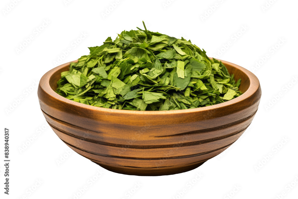 Verdant Dreams: A Wooden Bowl Overflowing With Fresh Green Leaves on a White or Clear Surface PNG Transparent Background.. Verdant Dreams: A Wooden Bowl Overflowing With Fresh Green Leaves on a White or Clear Surface PNG Transparent Background..