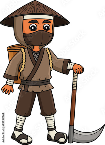 Ninja Disguised as Farmer Cartoon Colored Clipart